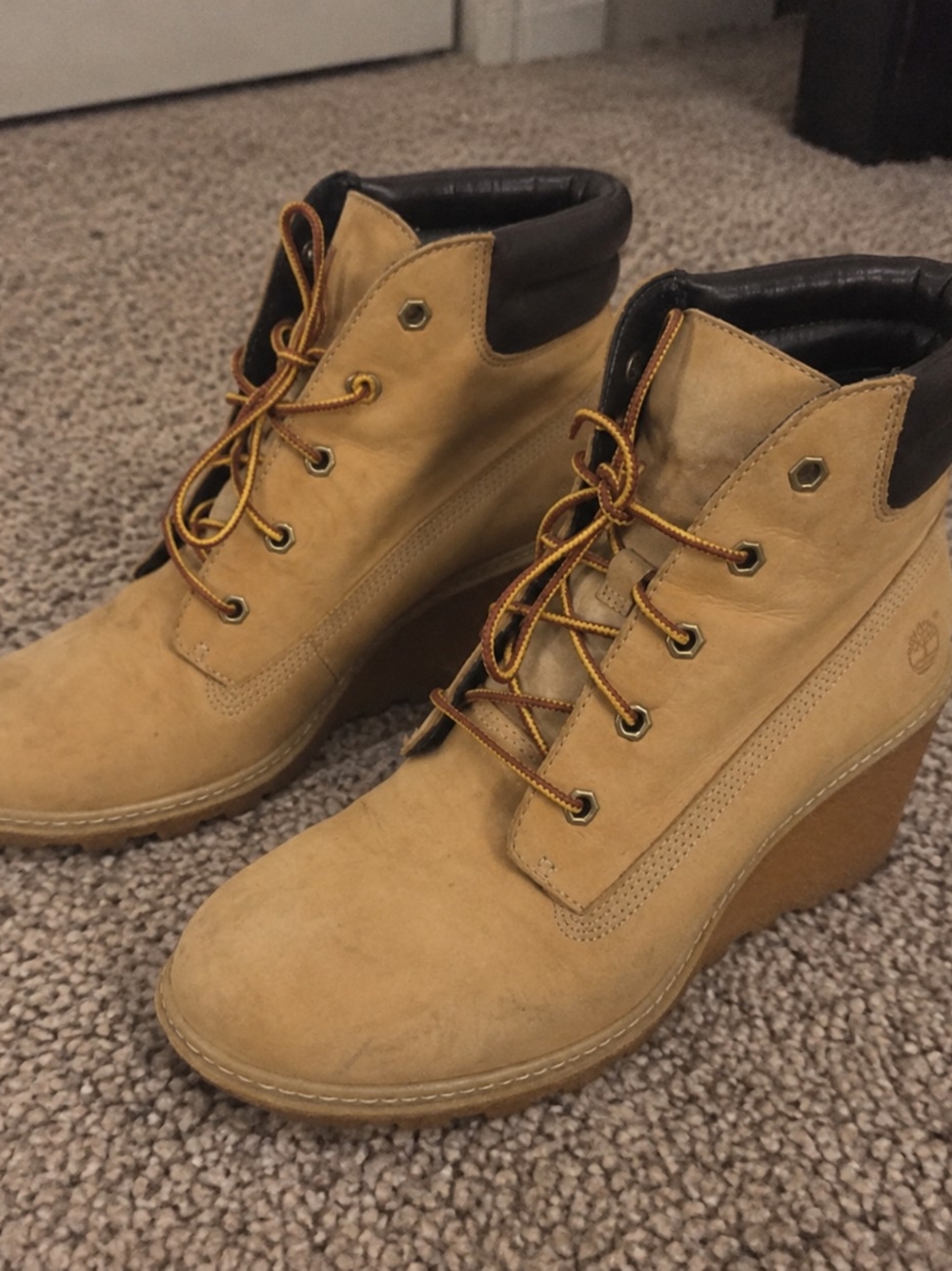 Timberland Wheat Nubuck Lace-Up Wedge Ankle Boots